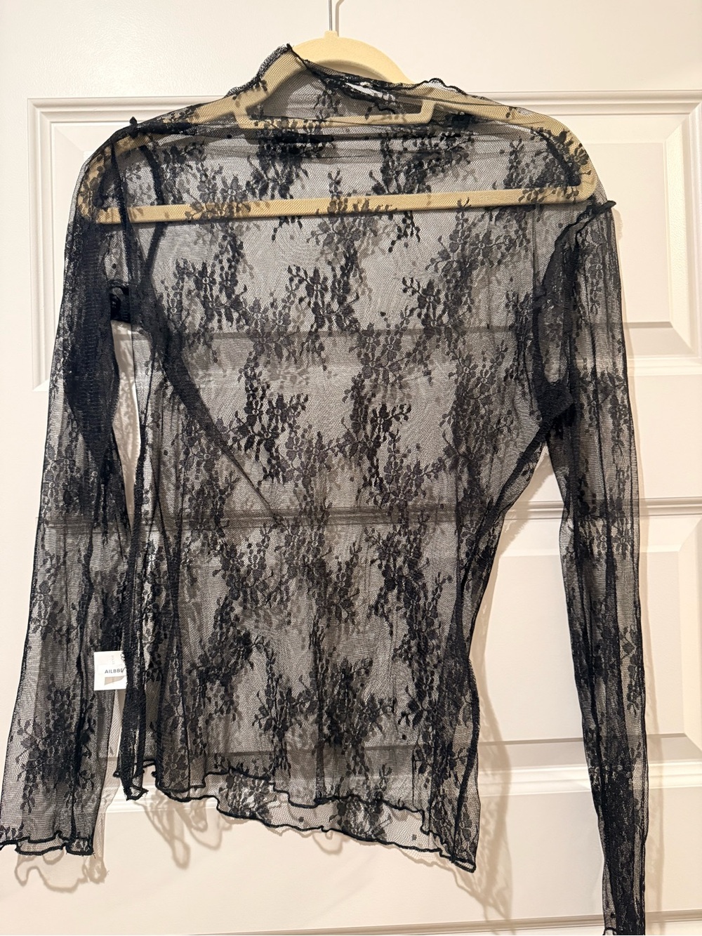 Amazon Black Sheer Lace Long-Sleeve Blouse